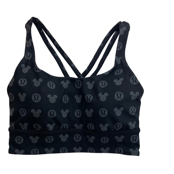 Lululemon Disney Energy Longline Bra Mickey Mouse Black Grey LW2EC4S Size 4 NEW